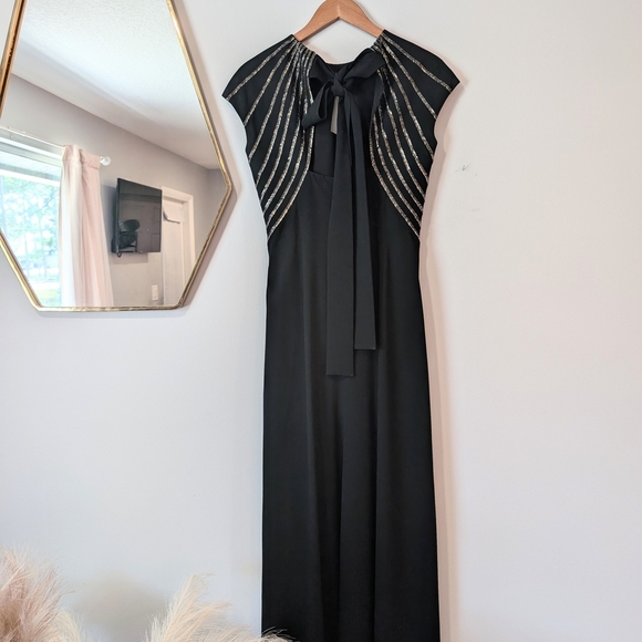 Escada Black Sheath Maxi Dress Mock Neck Gown Sz 34 - Picture 3 of 10